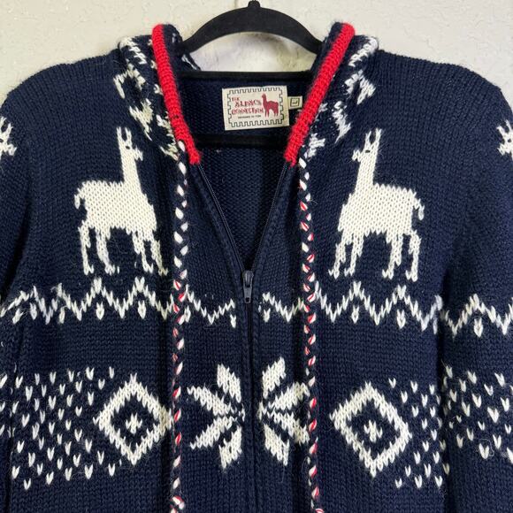 THE ALPACA CONNECTION Sweater Large Hoodie Cardigan Fair Isle Full Zip Llama - Picture 5 of 15
